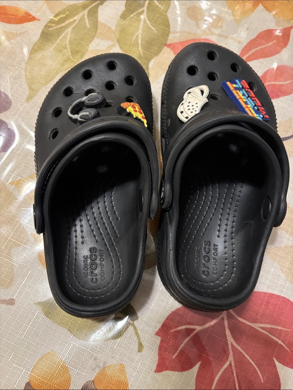 CROCS Kids Black Classic Clogs with Colorful Jibbitz Charms